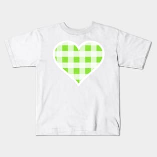 Apple Green and White Buffalo Plaid Heart Kids T-Shirt